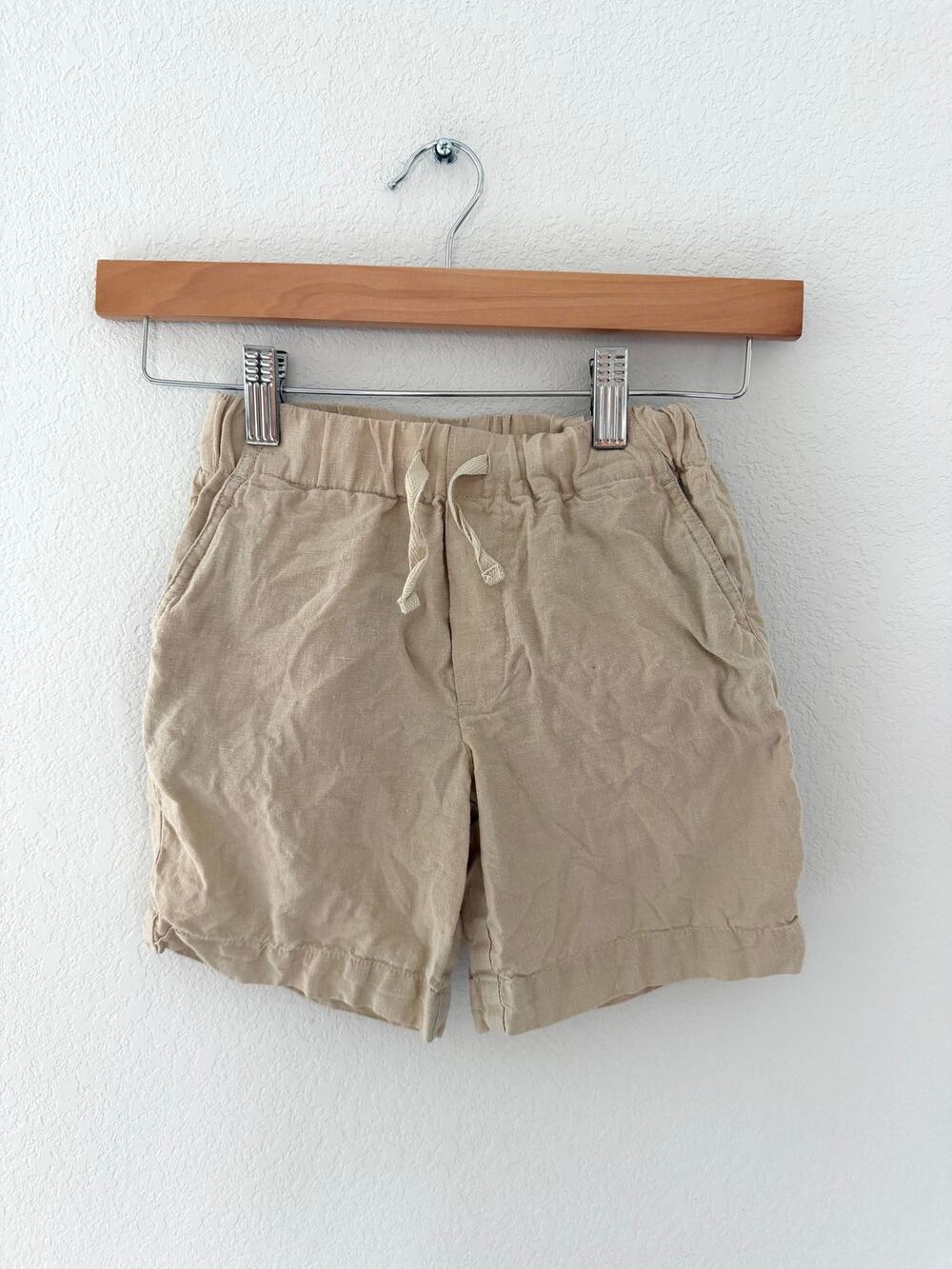 Quince Kids 100% Linen Beige Khaki Pull On Drawstring Shorts Size 5T